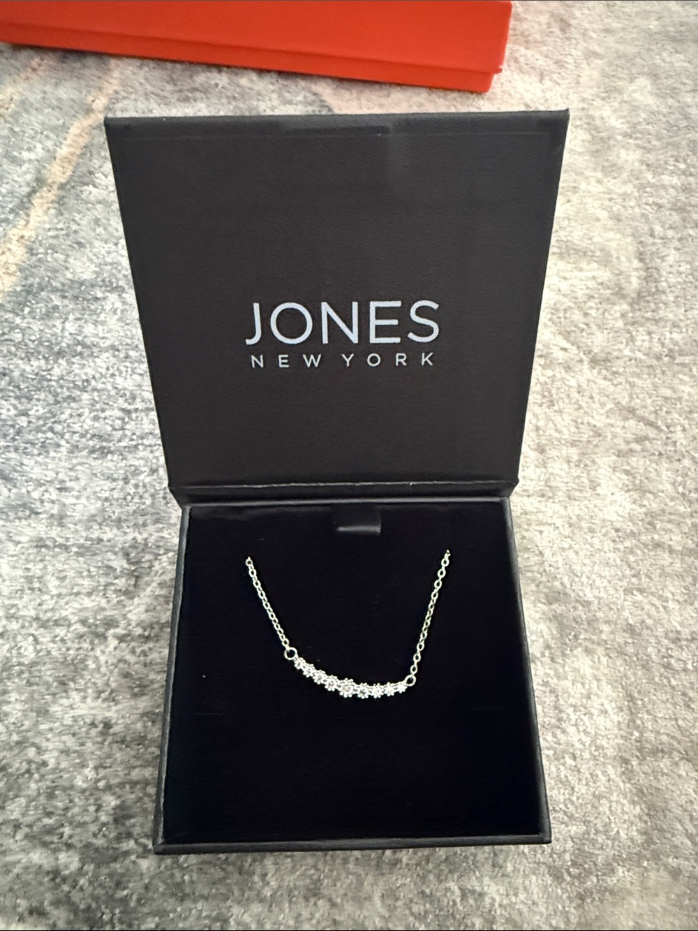 Jones New York Silver Crystal Floral Bar Necklace